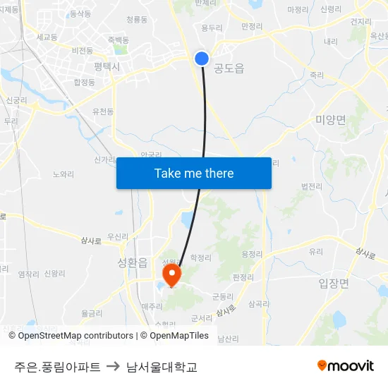 주은.풍림아파트 to 남서울대학교 map