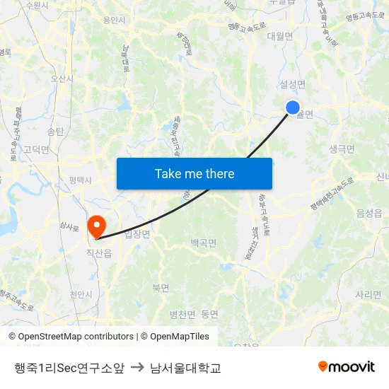 행죽1리Sec연구소앞 to 남서울대학교 map