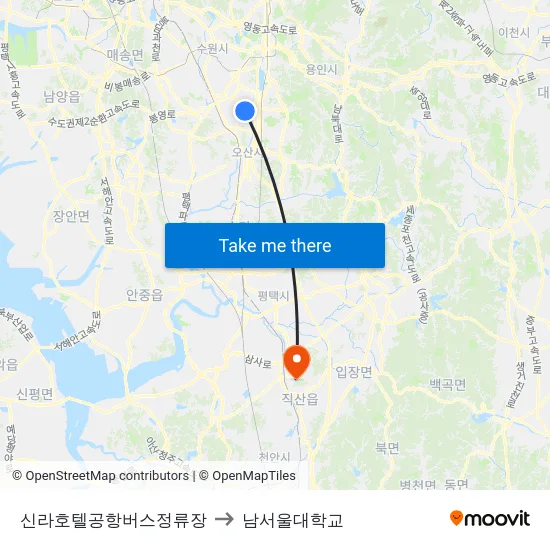 신라호텔공항버스정류장 to 남서울대학교 map