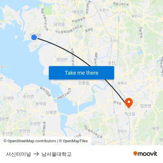 서신터미널 to 남서울대학교 map