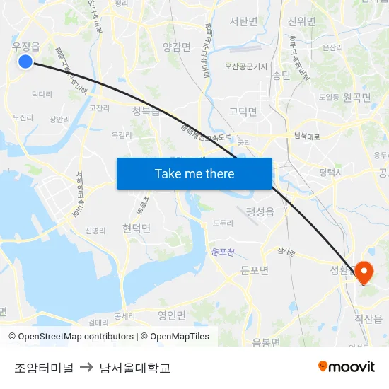 조암터미널 to 남서울대학교 map