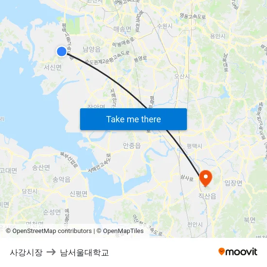 사강시장 to 남서울대학교 map