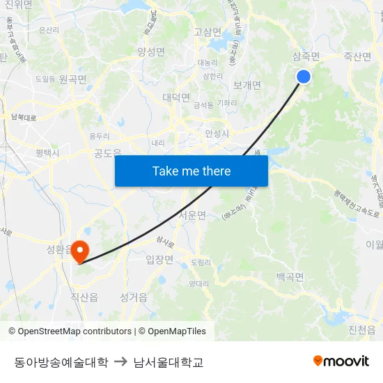 동아방송예술대학 to 남서울대학교 map