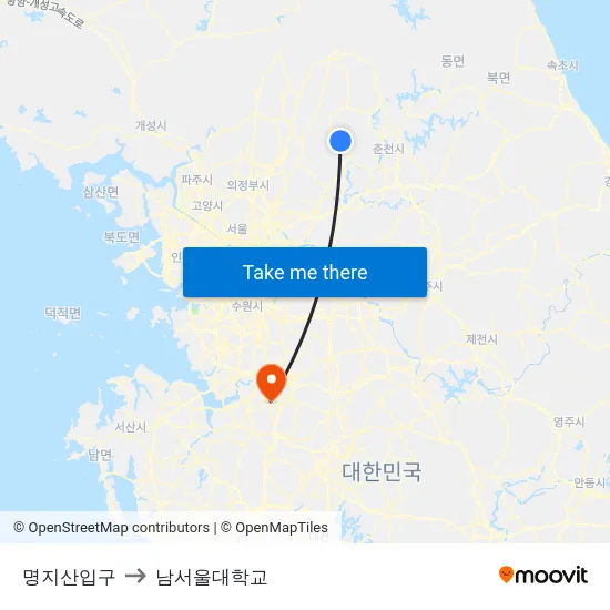 명지산입구 to 남서울대학교 map