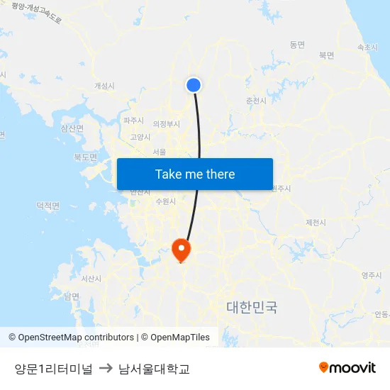 양문1리터미널 to 남서울대학교 map