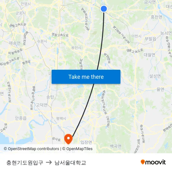 충현기도원입구 to 남서울대학교 map