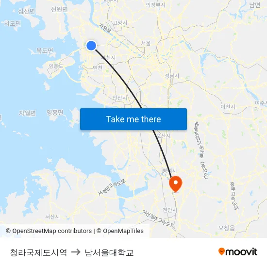 청라국제도시역 to 남서울대학교 map