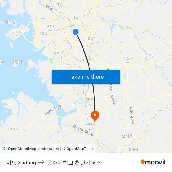 사당 Sadang to 공주대학교 천안캠퍼스 map
