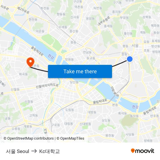 서울 Seoul to Kc대학교 map