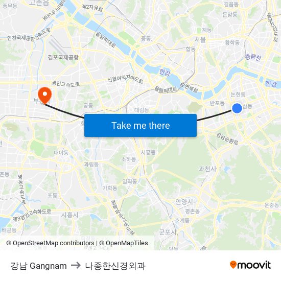 강남 Gangnam to 나종한신경외과 map