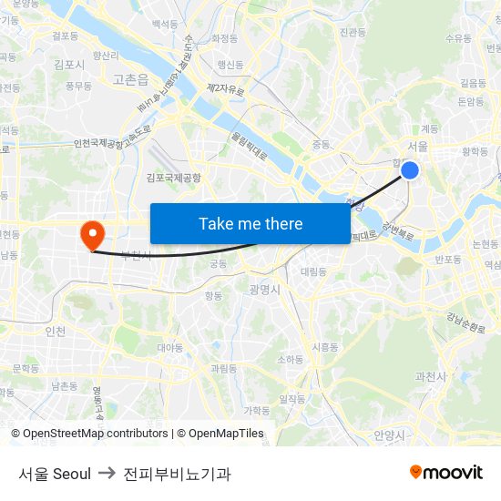 서울 Seoul to 전피부비뇨기과 map