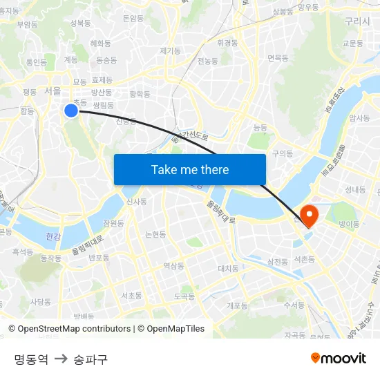 명동역 to 송파구 map
