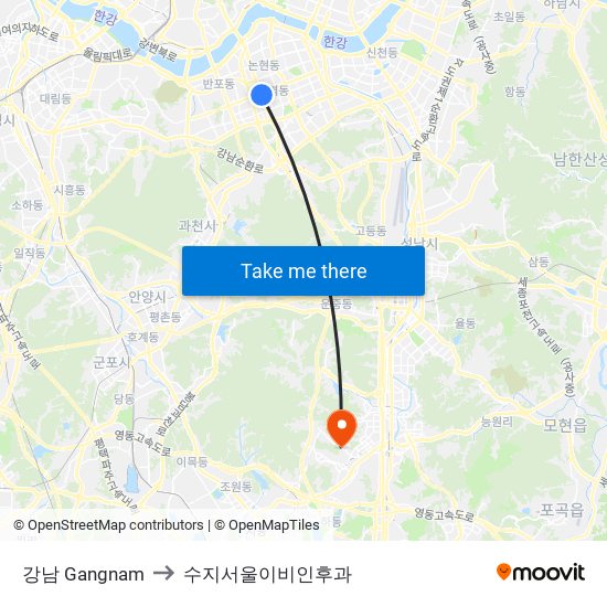 강남 Gangnam to 수지서울이비인후과 map