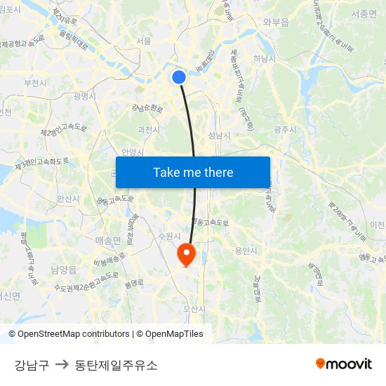 강남구 to 동탄제일주유소 map