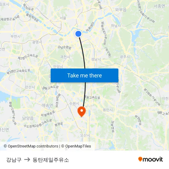 강남구 to 동탄제일주유소 map