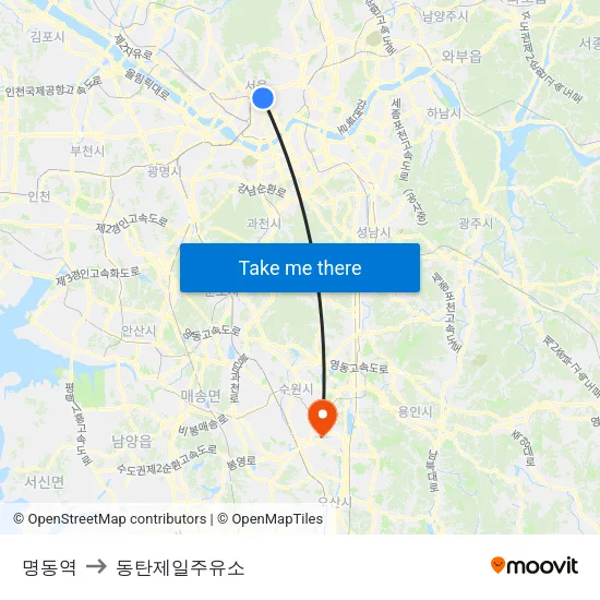 명동역 to 동탄제일주유소 map
