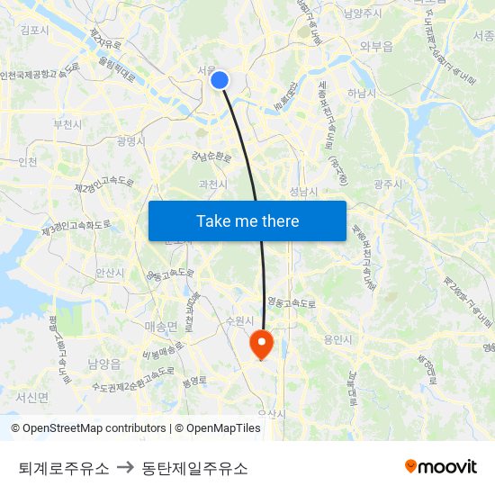 퇴계로주유소 to 동탄제일주유소 map