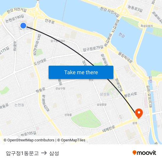 압구정1동문고 to 삼성 map