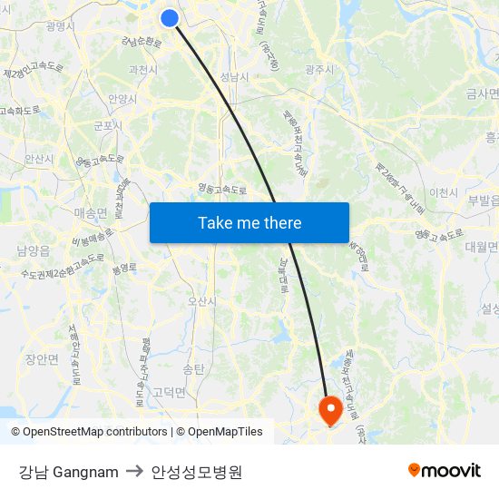 강남 Gangnam to 안성성모병원 map