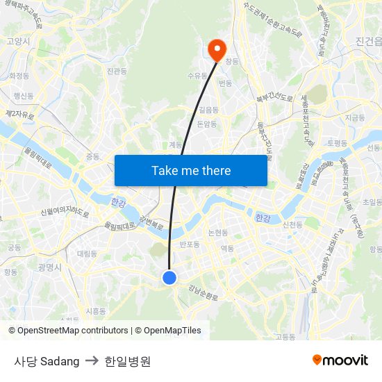 사당 Sadang to 한일병원 map