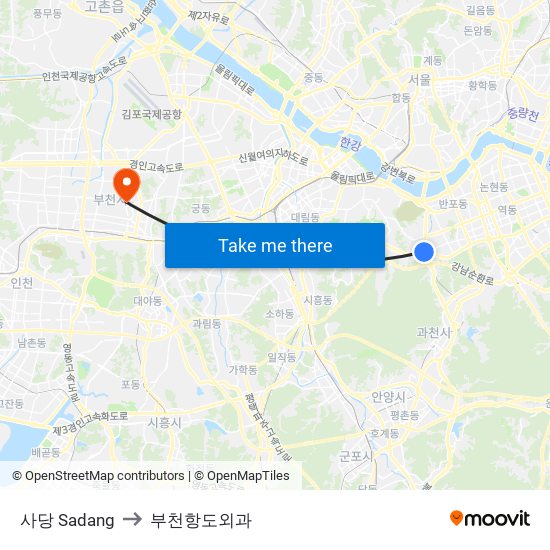 사당 Sadang to 부천항도외과 map