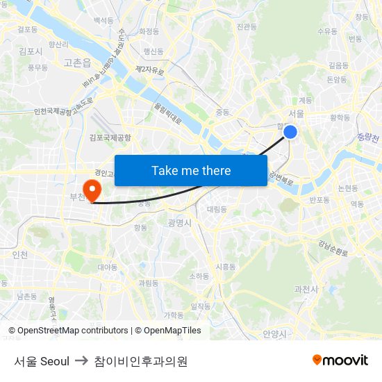 서울 Seoul to 참이비인후과의원 map