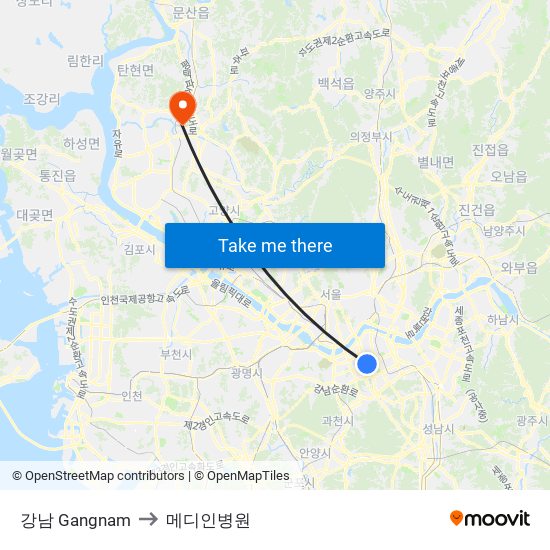 강남 Gangnam to 메디인병원 map