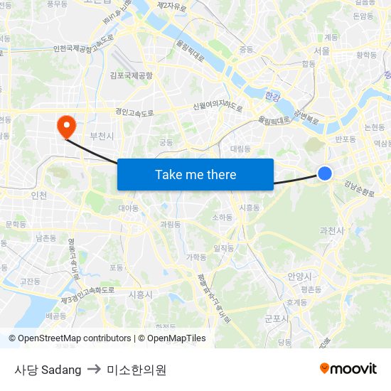 사당 Sadang to 미소한의원 map