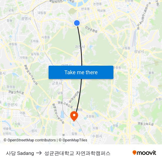 사당 Sadang to 성균관대학교 자연과학캠퍼스 map