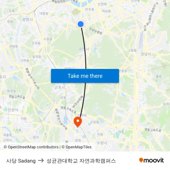 사당 Sadang to 성균관대학교 자연과학캠퍼스 map
