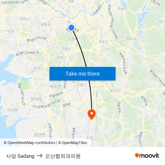 사당 Sadang to 오산항외과의원 map