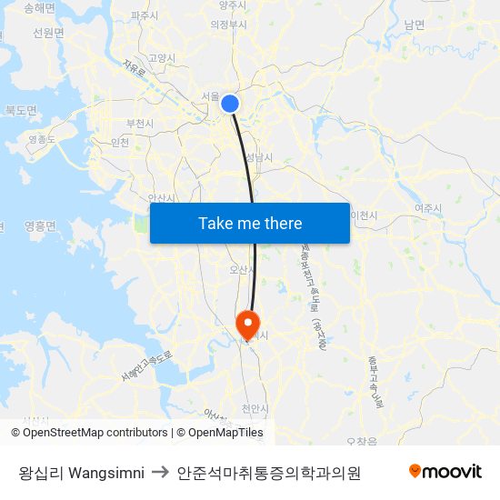 왕십리 Wangsimni to 안준석마취통증의학과의원 map