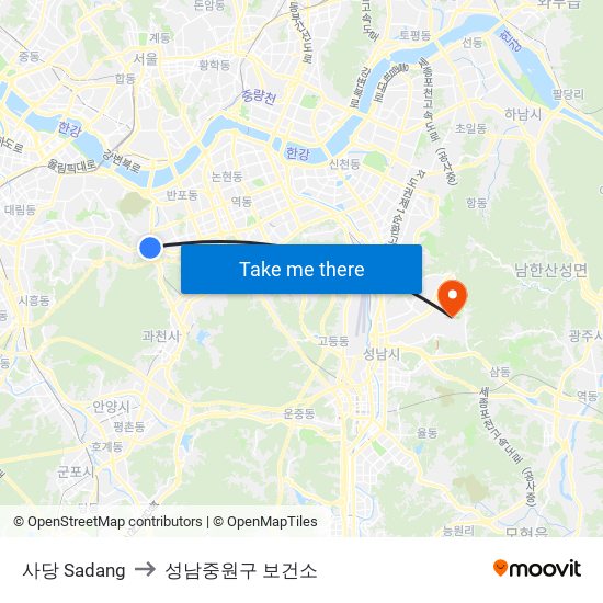 사당 Sadang to 성남중원구 보건소 map