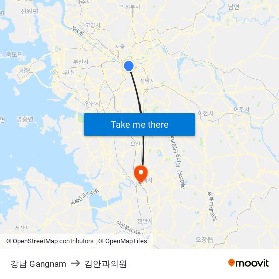 강남 Gangnam to 김안과의원 map