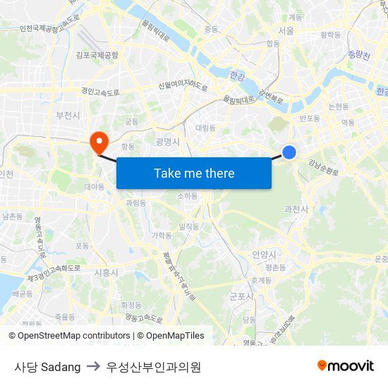 사당 Sadang to 우성산부인과의원 map