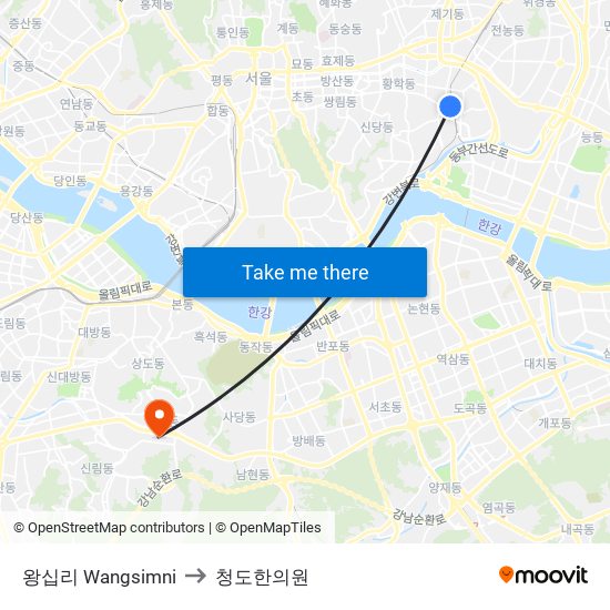 왕십리 Wangsimni to 청도한의원 map