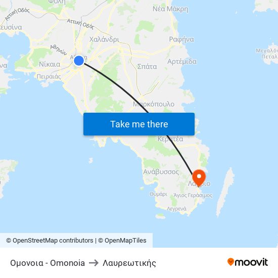 Ομονοια - Omonoia to Λαυρεωτικής map