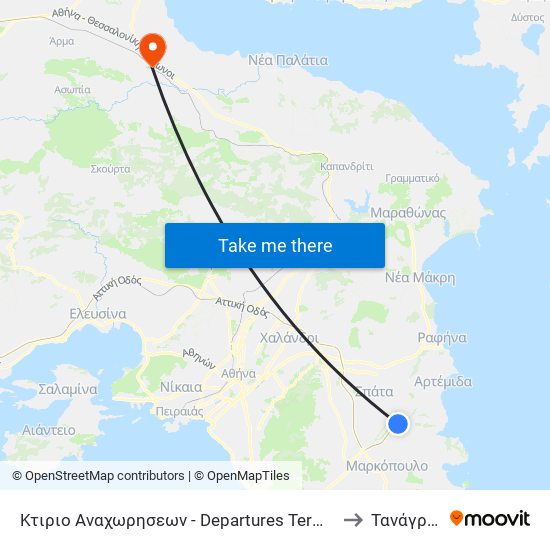 Κτιριο Αναχωρησεων - Departures Terminal to Τανάγρας map