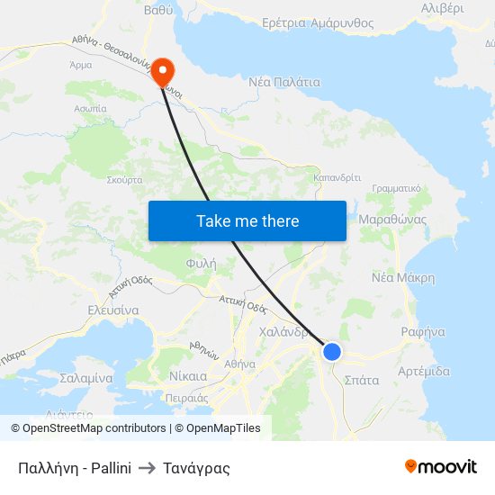 Παλλήνη - Pallini to Τανάγρας map