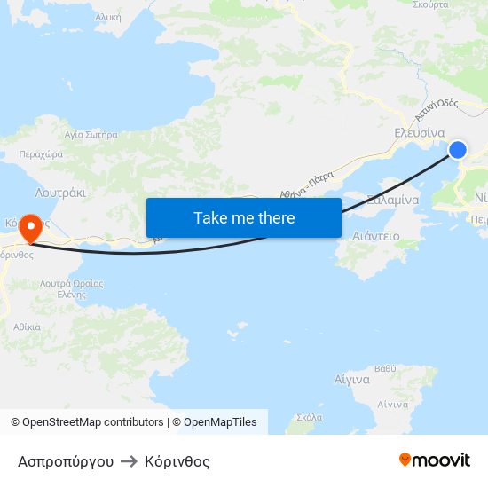 Ασπροπύργου to Κόρινθος map