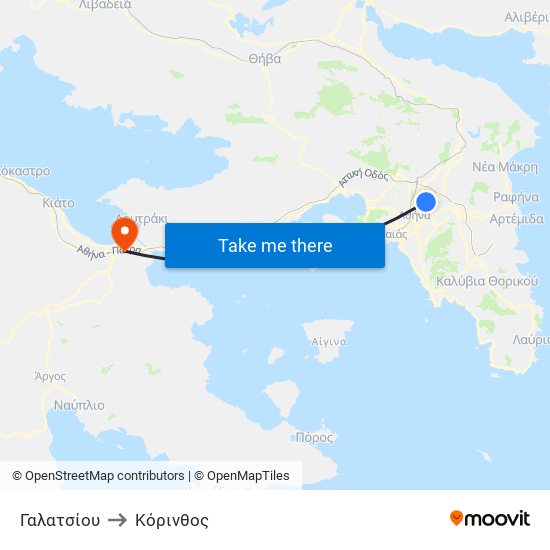 Γαλατσίου to Κόρινθος map