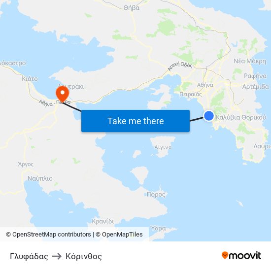 Γλυφάδας to Κόρινθος map