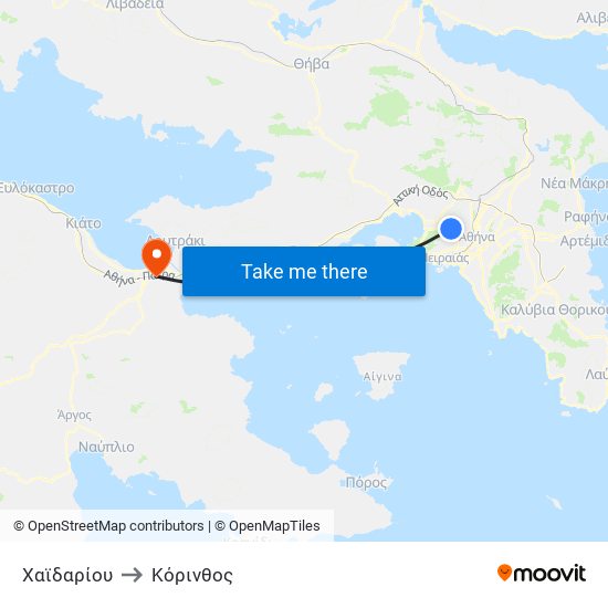 Χαϊδαρίου to Κόρινθος map