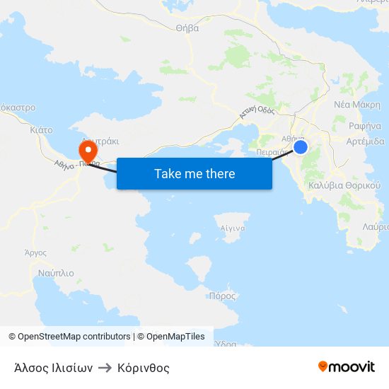 Άλσος Ιλισίων to Κόρινθος map