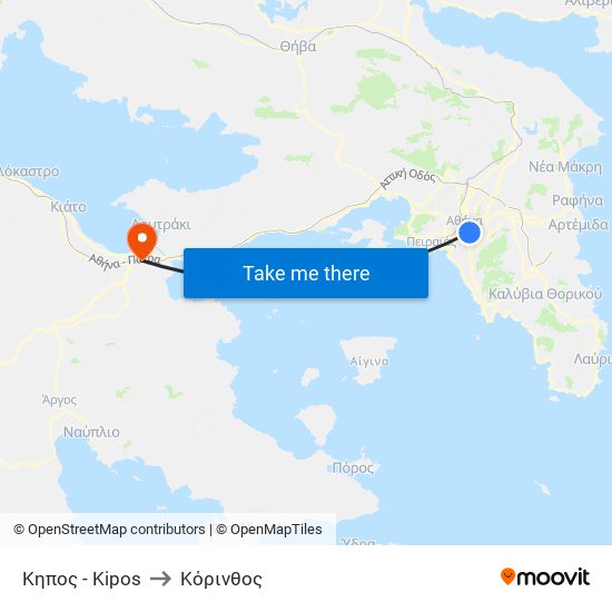 Κηπος - Kipos to Κόρινθος map