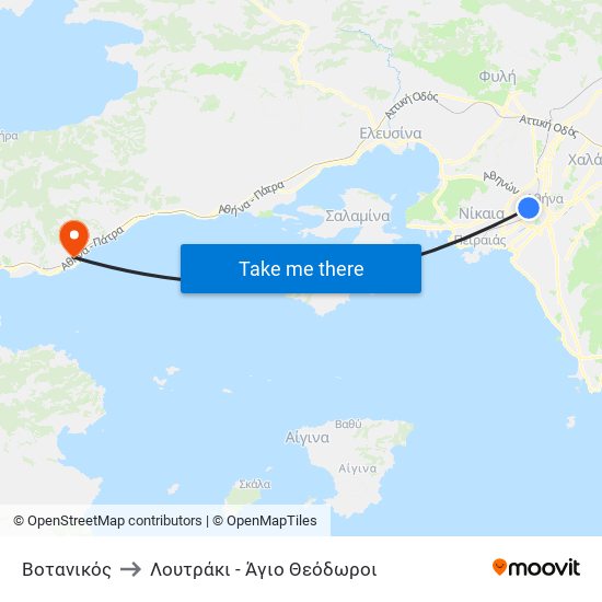 Βοτανικός to Λουτράκι - Άγιο Θεόδωροι map