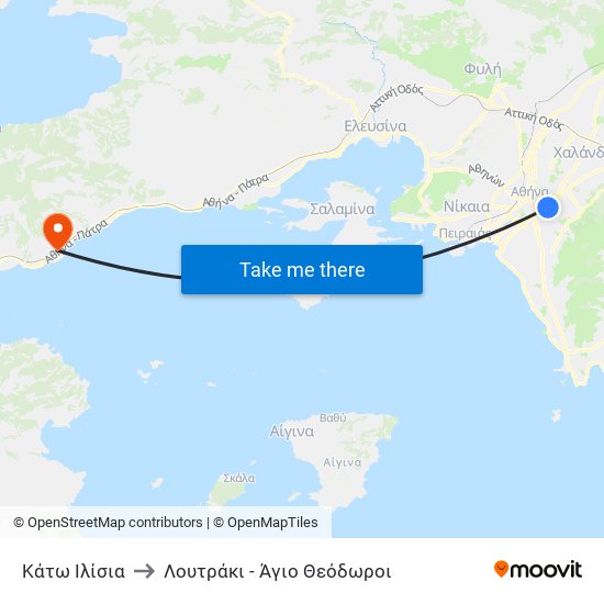 Κάτω Ιλίσια to Λουτράκι - Άγιο Θεόδωροι map