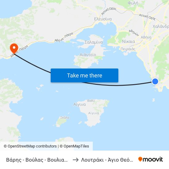 Βάρης - Βούλας - Βουλιαγμένης to Λουτράκι - Άγιο Θεόδωροι map