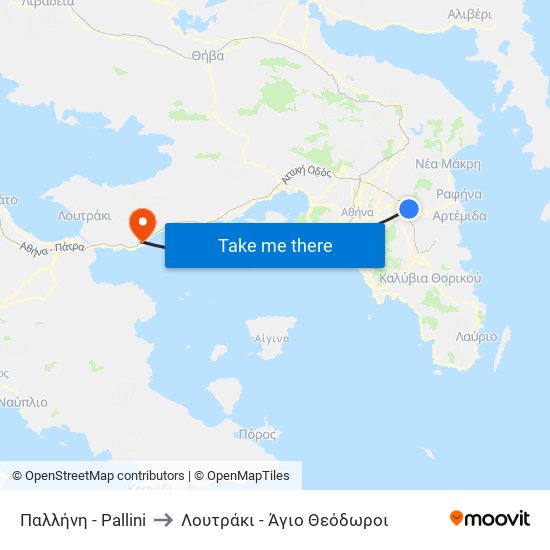 Παλλήνη - Pallini to Λουτράκι - Άγιο Θεόδωροι map