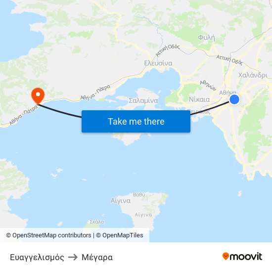 Ευαγγελισμός to Μέγαρα map